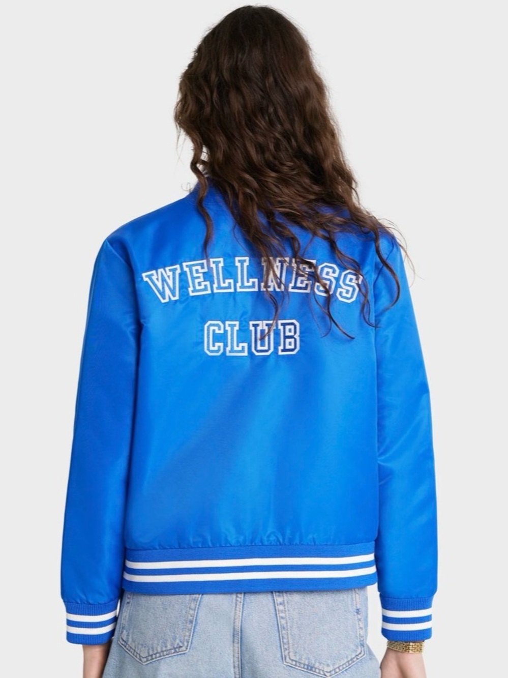 Sporty & Rich Wellness Club Bomber Jacket in Imperial Blue with White Trim